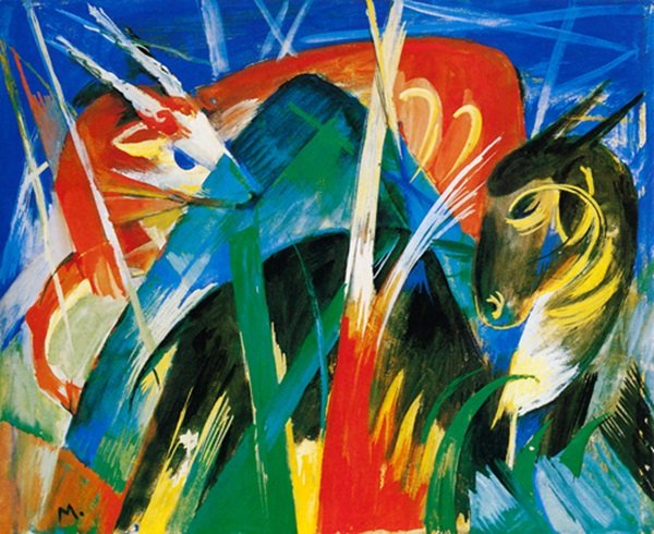 Animaux Fabuleux- Marc - Signed Limited Edition: Lithograph by artist Franz Marc, titled, , "Animaux Fabuleux" on high quality heavy woven arches paper.Signature in the plate in a limited edition numbered impressions. Unframed - dimensions are appro