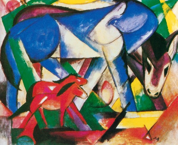 Les Premiers Animaux- Marc - Signed Limited Edition: Lithograph by artist Franz Marc, titled, , "Les Premiers Animaux" on high quality heavy woven arches paper.Signature in the plate in a limited edition numbered impressions. Unframed - dimensions are a