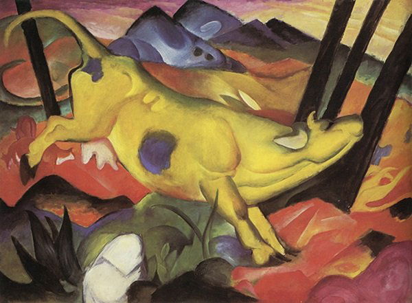 The Yellow Cow- Marc - Signed Limited Edition: Lithograph by artist Franz Marc, titled, , "The Yellow Cow" on high quality heavy woven arches paper.Signature in the plate in a limited edition numbered impressions. Unframed - dimensions are approxi