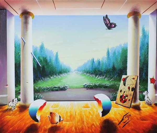 Original Hand Signed Oil on Canvas Ferjo: Original hand signed oil on canvas by artist Ferjo, titled "Dalmations in the Garden" Hand signed by the artist. Unframed, stretched ready to be framed. Dimensions are approximately 24x30. Certificate