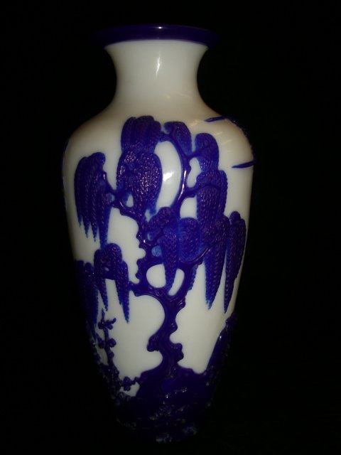 Blue Peking Galss Vase: the size is 4"W-4"D-9"H
