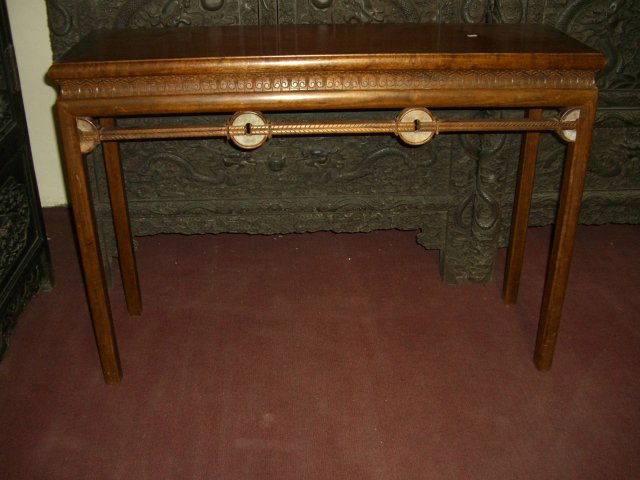 HARDWOOD TABLE WITH JADE: SIZE:45"W-14"D-33"H