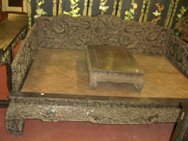 HEITAN WOOD (Ebony Wood) OPIUM BED: SIZE:87"W-61"D-38"H