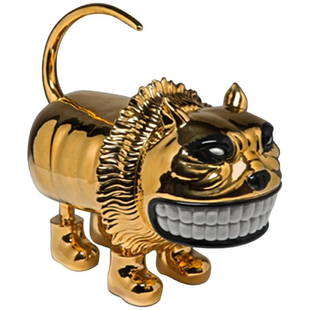 S. Musgrove, "Glamour Cat" Sculpture, Superego Editions: A "Glamour Cat" sculpture in enameled gold ceramic designed by Scott Musgrove and produced by Superego Editions in 2010. Limited edition of 50 pieces, signed and numbered.DIMENSIONS18.11 in.Hx21.65