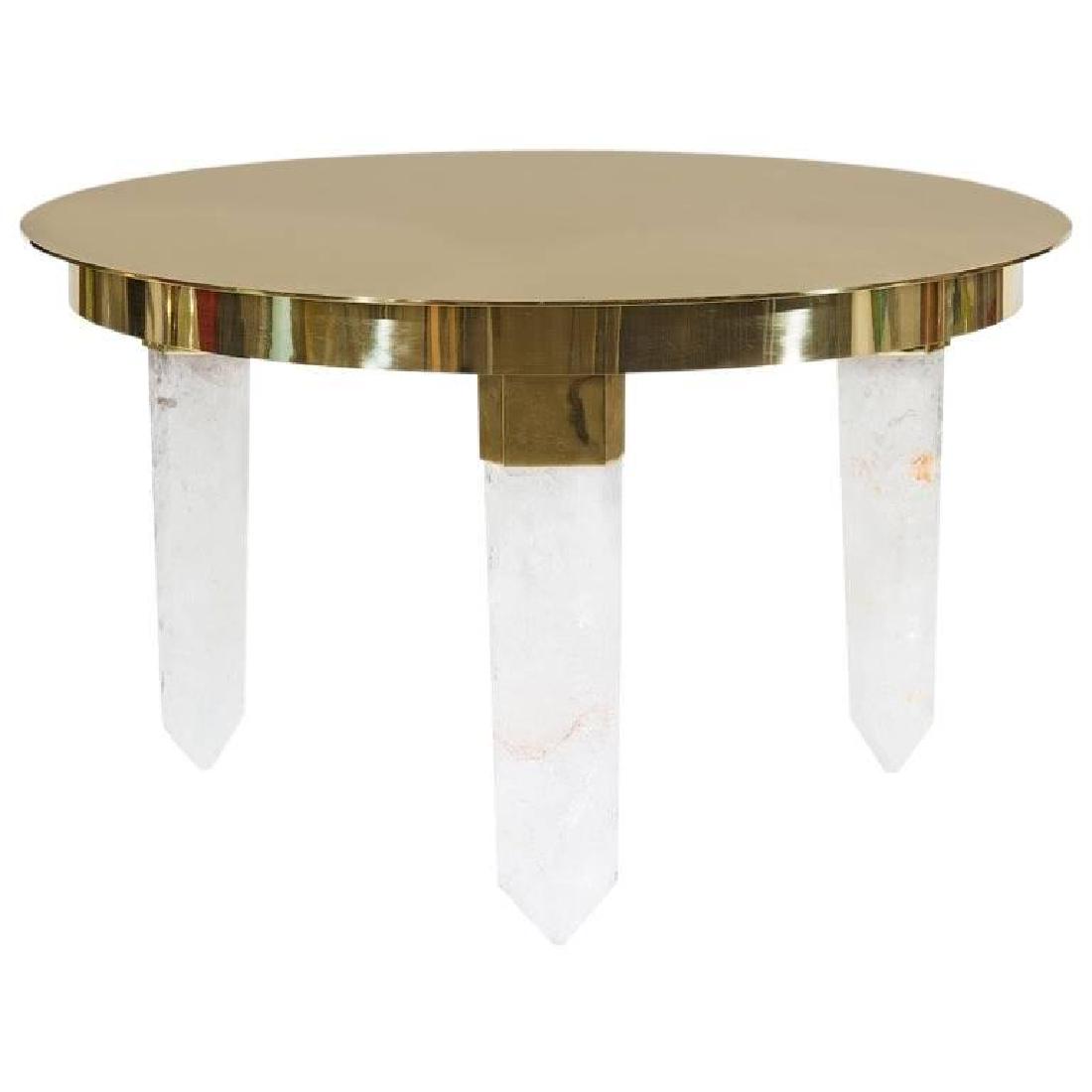 "Crystal" Coffee Table by Studio Superego: "Crystal" coffee table with brass structure and quartz legs designed and produced by Studio Superego. DIMENSIONS 23.62 in.H 60 cmH DIAMETER 39.37 in. (100 cm)