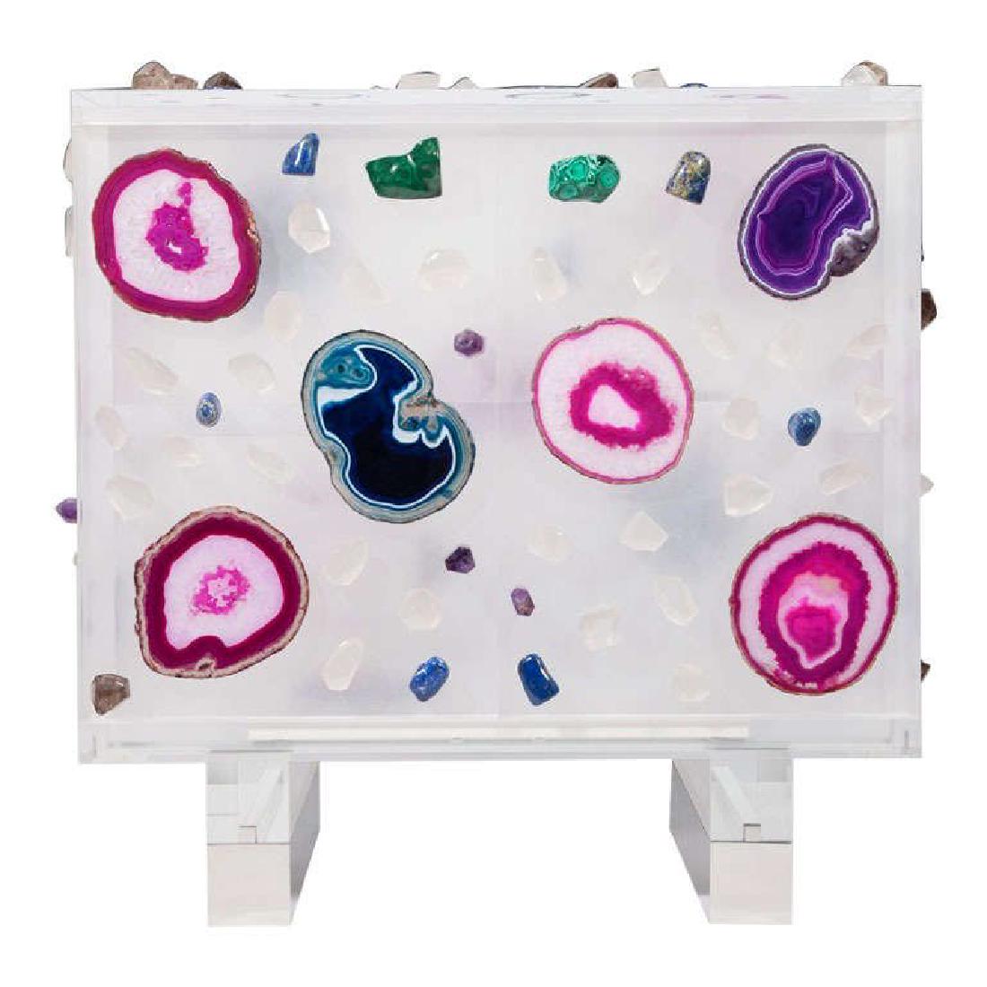 "Madagascar" Cabinet by Studio Superego: "Madagascar" is the name of this unique piece. Cabinet designed by Studio Superego and produced by Metea. The cabinet is made of thick Lucite panels and opens by two sliding doors. This piece is inlai