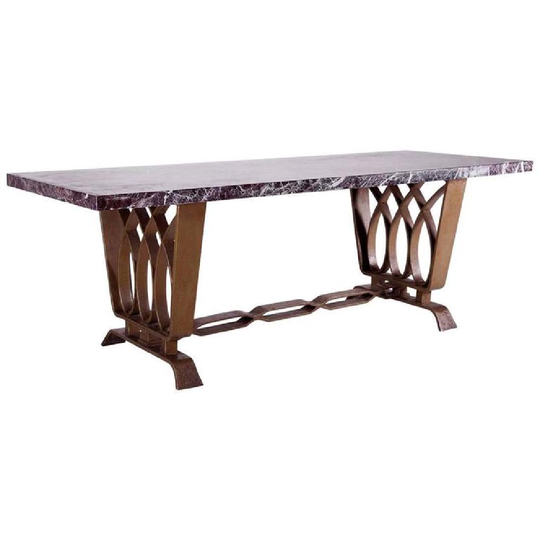P. Colli, Forged Iron Dining Room Table, Colli: Forged iron dining room table with marble top designed and produced by Pierluigi Colli in circa 1940, Italy. DIMENSIONS 33.07 in.Hx86.61 in.Wx29.92 in.D 84 cmHx220 cmWx76 cmD