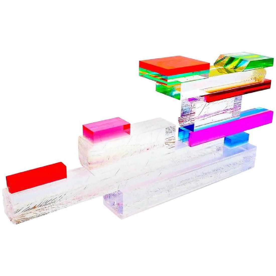 "Tormalina" Console, Unique Piece, Studio Superego: A "Tormalina" console has a structure composed of translucent and polychrome plexiglass blocks of different colors. Unique piece designed and produced by Studio Superego in 2017. DIMENSIONS 34.25 in.H
