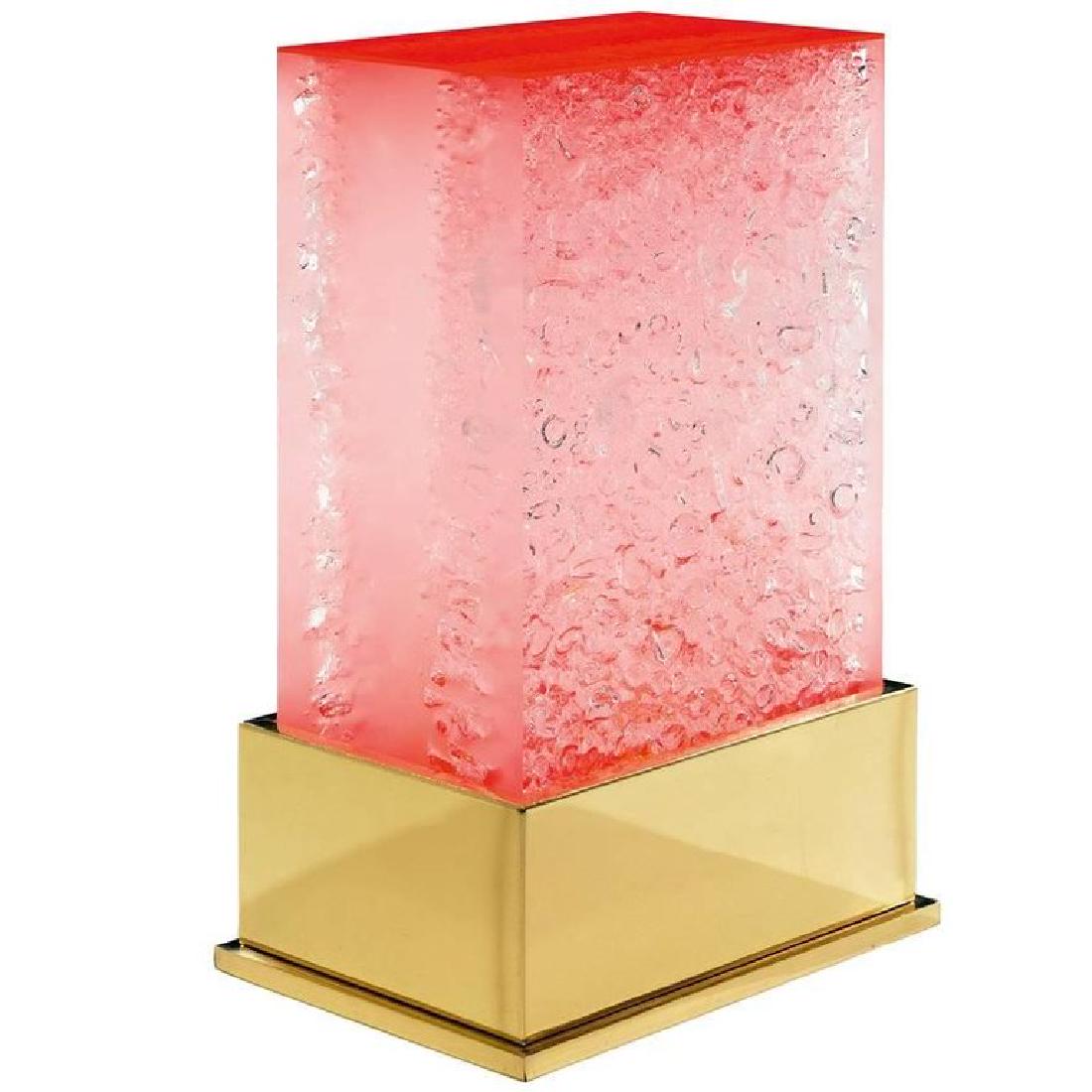 "Bollicine" Table Lamp by Studio Superego: A beautiful table lamp in red plexiglass with inclusion of bubbles and brass base designed and produced by Studio Superego. Unique piece. DIMENSIONS 22.05 in.Hx13.78 in.Wx9.84 in.D 56 cmHx35 cmWx25 cm