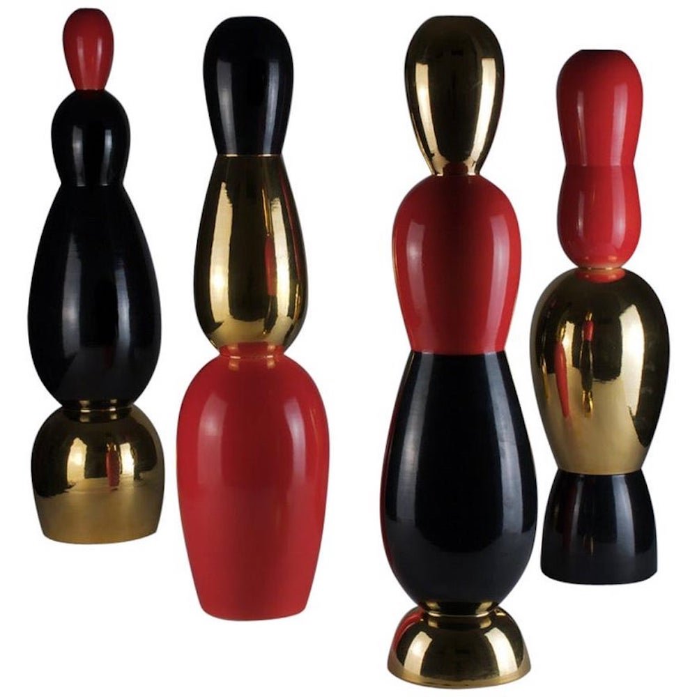 Alessandro Mendini 12 Colonne Collection Superego Editi: Four ceramic sculptures of the 12 columns collection designed by Alessandro Mendini and produced by Superego Editions. Small model. Limited edition of 50 pieces. Signed and numbered.DIMENSIONSH 28.35