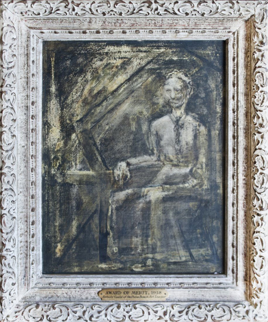 Minerva Goldsmith, "Sunset", Watercolor,: Minerva Goldsmith, "Sunset", Watercolor, 14" x 11".Framed 18"x15". Plague on front "Award of Merit, 1958. Artists' Guild of the Palm Beach Art League". There is label on the back of the painting "Flor