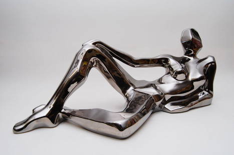 Jaru Nude Silver Modernist Sculpture: Jaru Nude Silver Modernist Sculpture (L 19" x H 8")