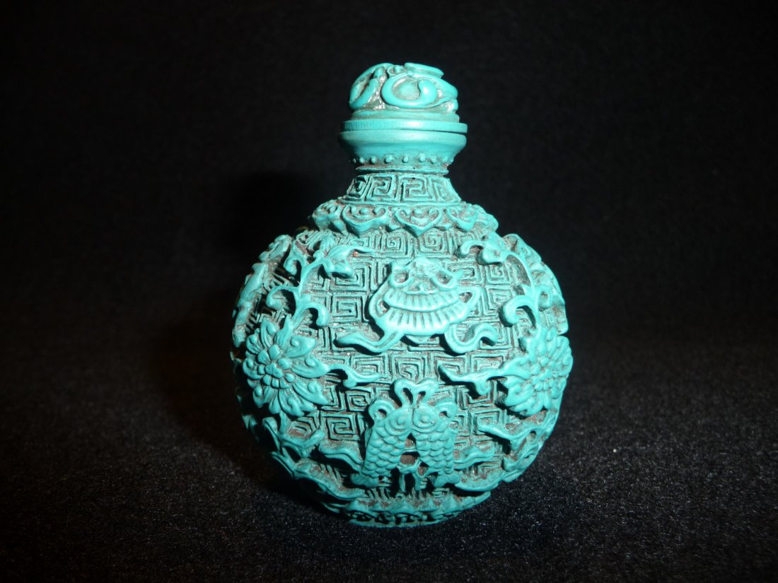 Cinnabar Snuff Bottle: Cinnabar Snuff Bottle, (H 3” x W 2 ¼")