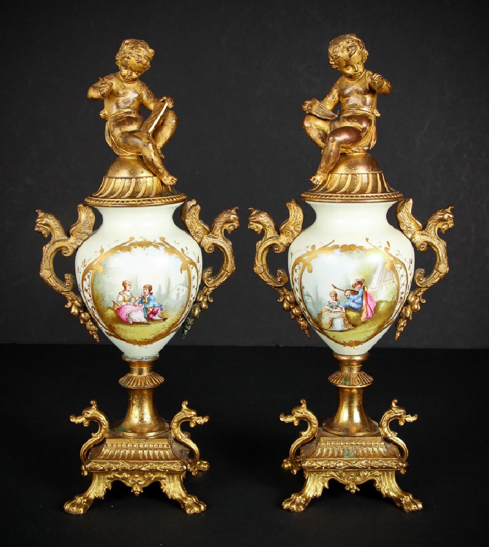Pair Gilt Bronze and Porcelain Garniture (1 of 8)