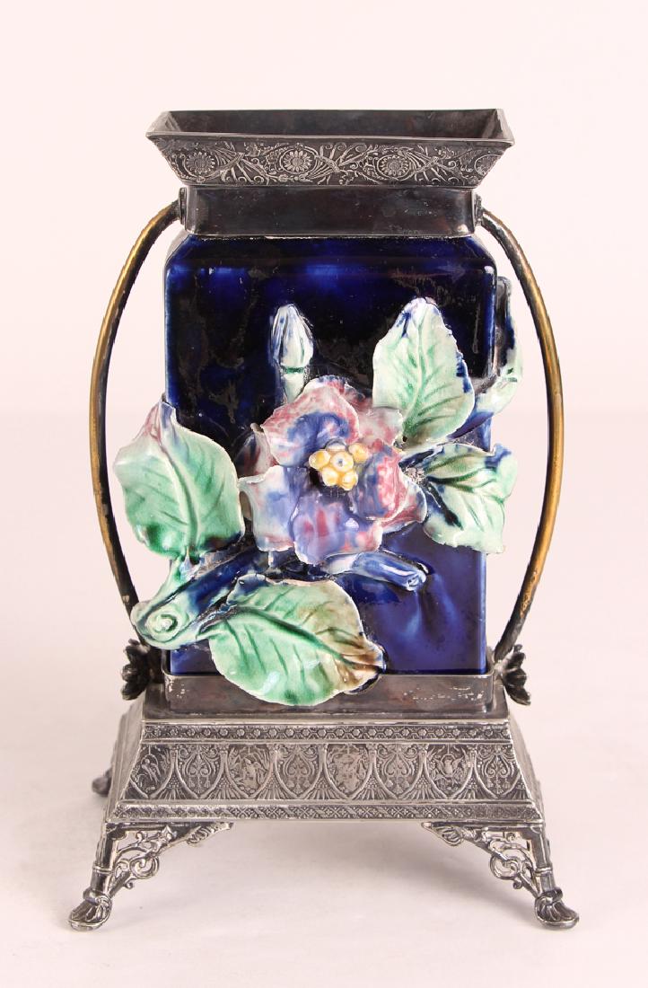 Majolica Vase With Silverplated Mounts (1 of 9)