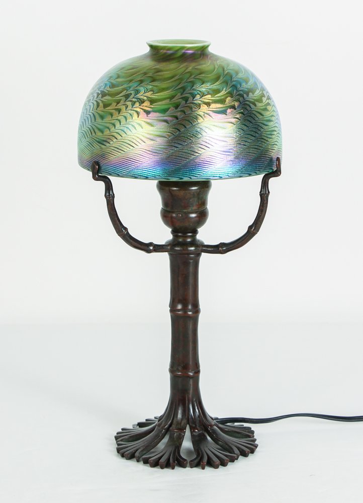 Tiffany Damascene Lamp with Bamboo Base (1 of 10)