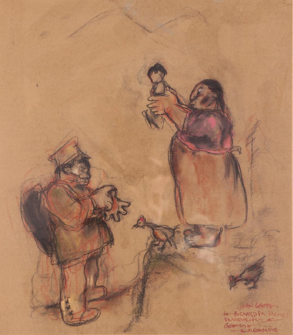 John Groth Untitled Gouache on Paper 1933: Groth, John August (American, 1908 - 1988), Untitled Ethnographic Scene, gouache on paper, circa 1933, artist signature and notation lower right, collector's notes on reverse, early example for Esquir