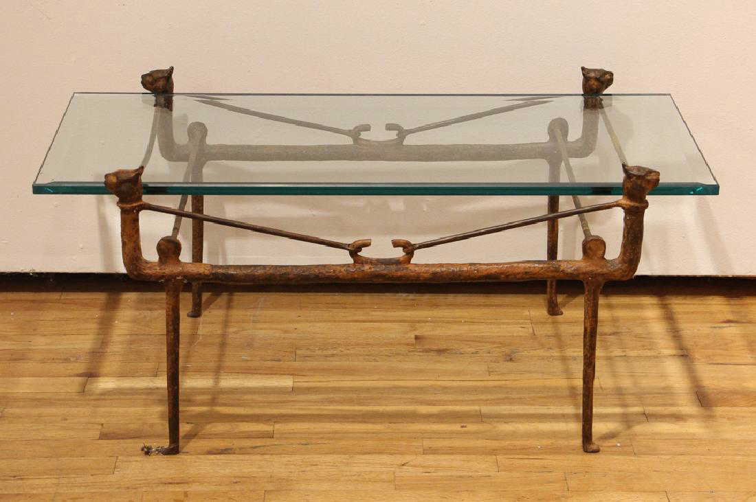 Go Giacometti Style Bronze Coffee Table With Cat