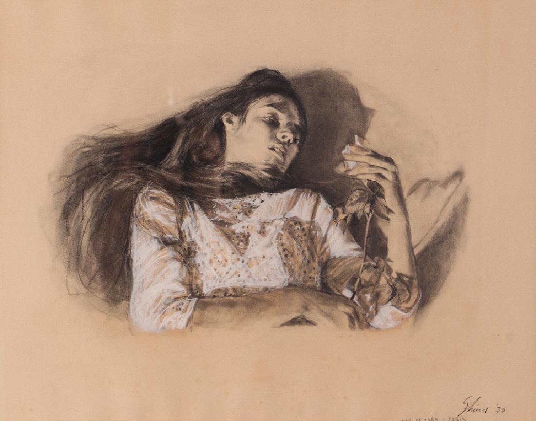 Shirl Goedike 1969 drawing "Girl and the Rose" (1 of 10)