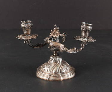 Buccellati Rococo Style Two Cup Candle Holder: Mario Buccellati, circa mid 20th century, Rococo Style Two Cup Candle Holder, floral pattern with intricate detail, 5.5 x 8 x 4.25 inches, ~ 28.95 ozt, underside hallmarked with makers marks and assay