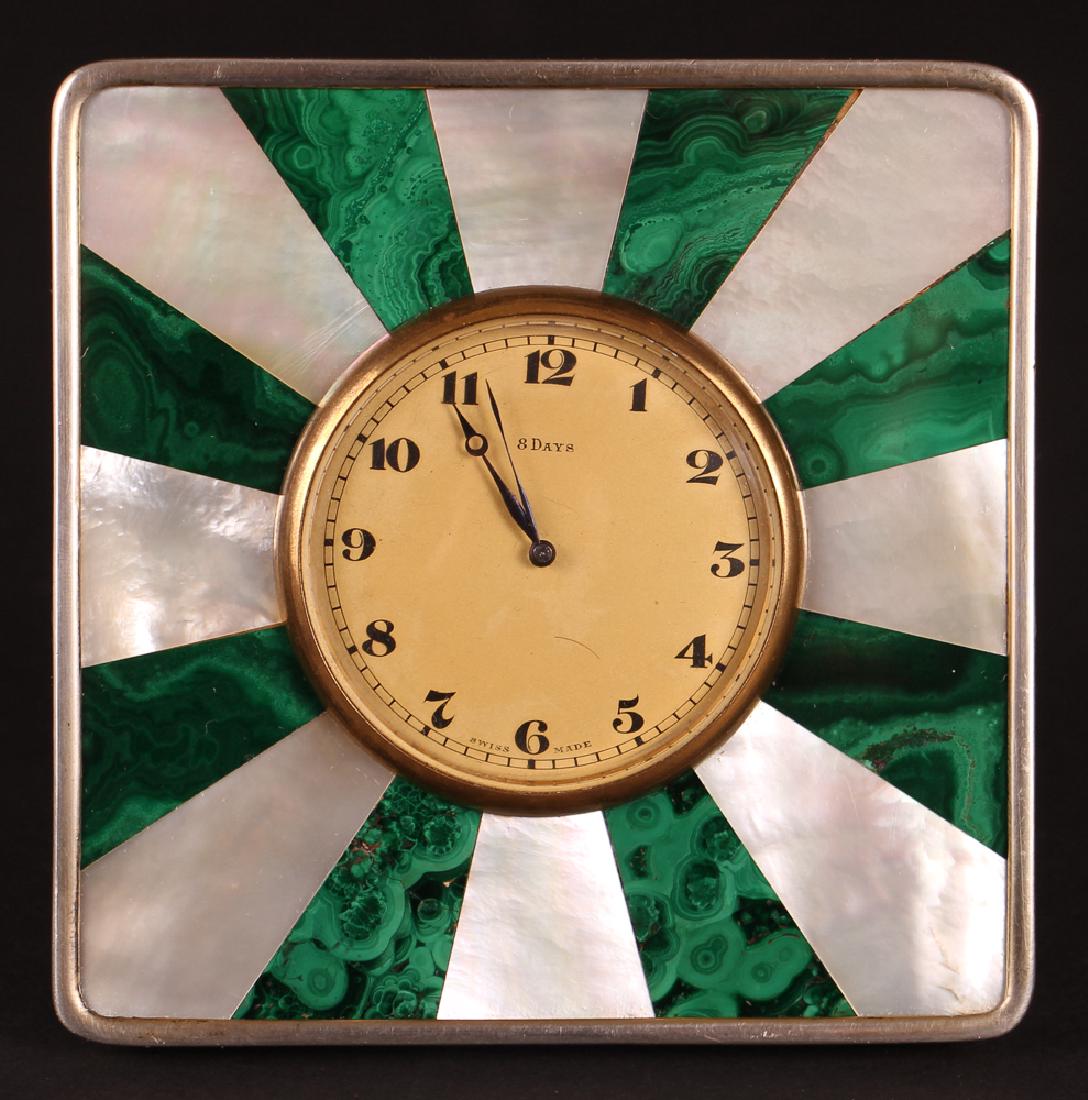 Art Deco Malachite and Sterling Desk Clock (1 of 10)