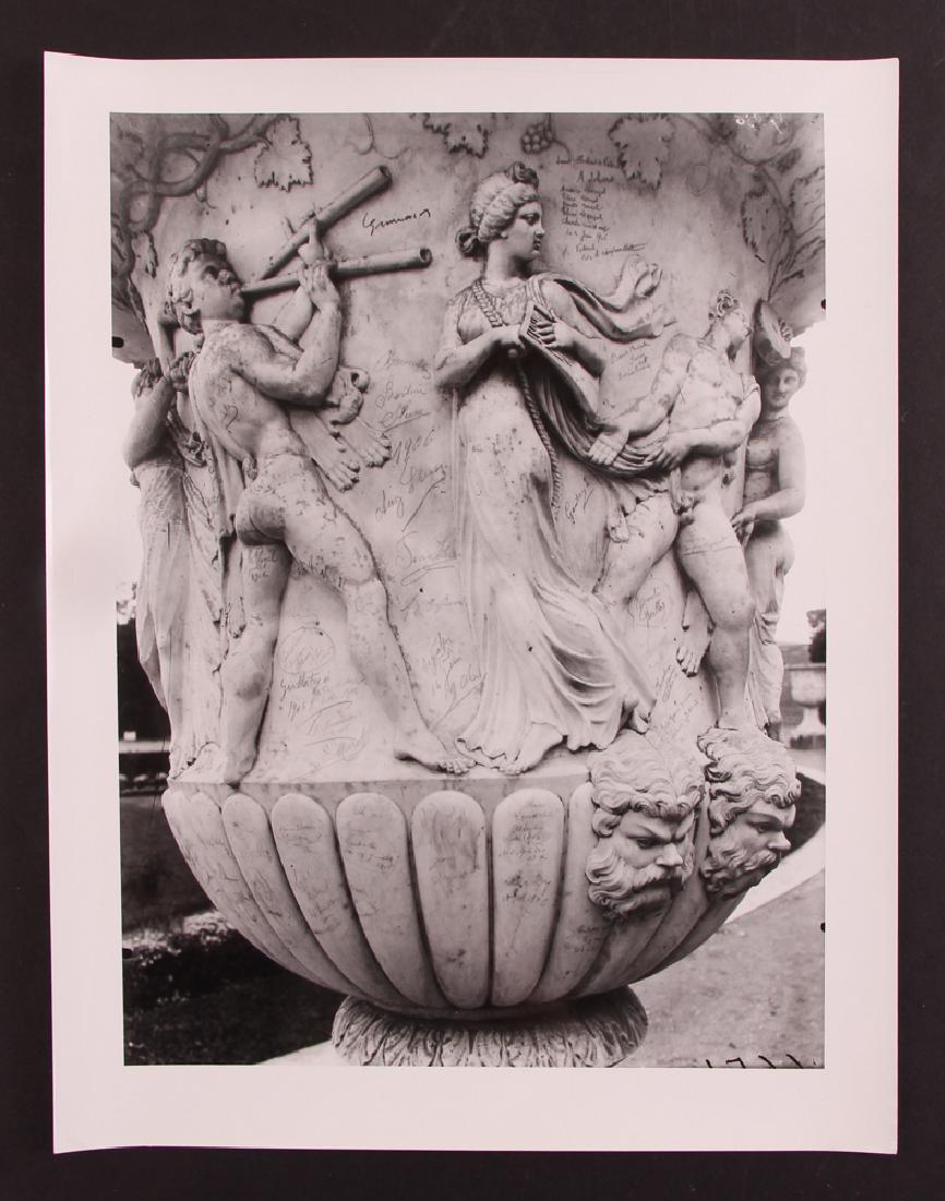 Eugene Atget gelatin silver print Detail, Urn at: Atget, Eugene (French, 1857-1927), Detail, Urn at Versailles, n.d. (printed in 1975 from original glass plate negatives by Caisse Nationale), with Caisse Nationale stamp and accession number on revers