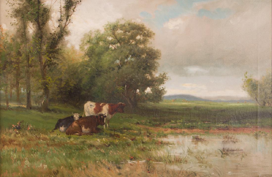 19th or Early 20th Century ptg. Cows Grazing in (1 of 8)