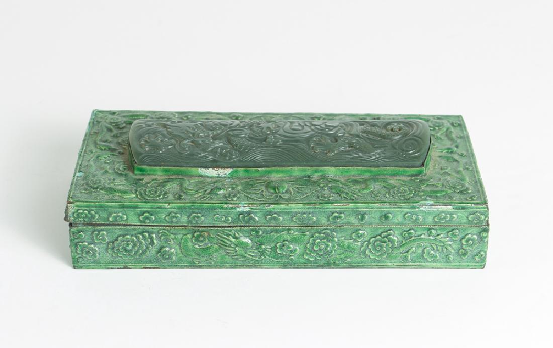 Asian Enameled Covered Box with Carved Jade/Nephrite (1 of 6)