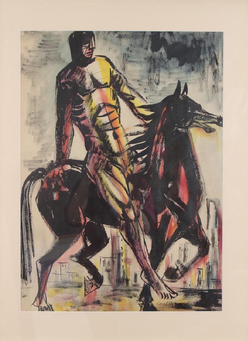 Virgil Cantini Fourth Horseman of the Apocalypse w: Cantini, Virgil D. (American/Western Pa. 1919-2009), The Fourth Horseman, Date: c. 1950, Medium: watercolor, ink on paper, Dimensions: 29 x 21.5 inches (sight)' Signature: Signed Cantini lower right, 