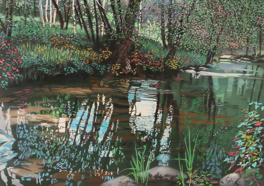 David Kessler Afternoon Reflections lithograph printed: Kessler, David (American, born 1950); Afternoon Reflections, lithograph printed in colors, 34 x 47.75 inches, pencil signed, titled and numbered 30/100. Provenance: James Gallery, Pittsburgh; A Pittsb