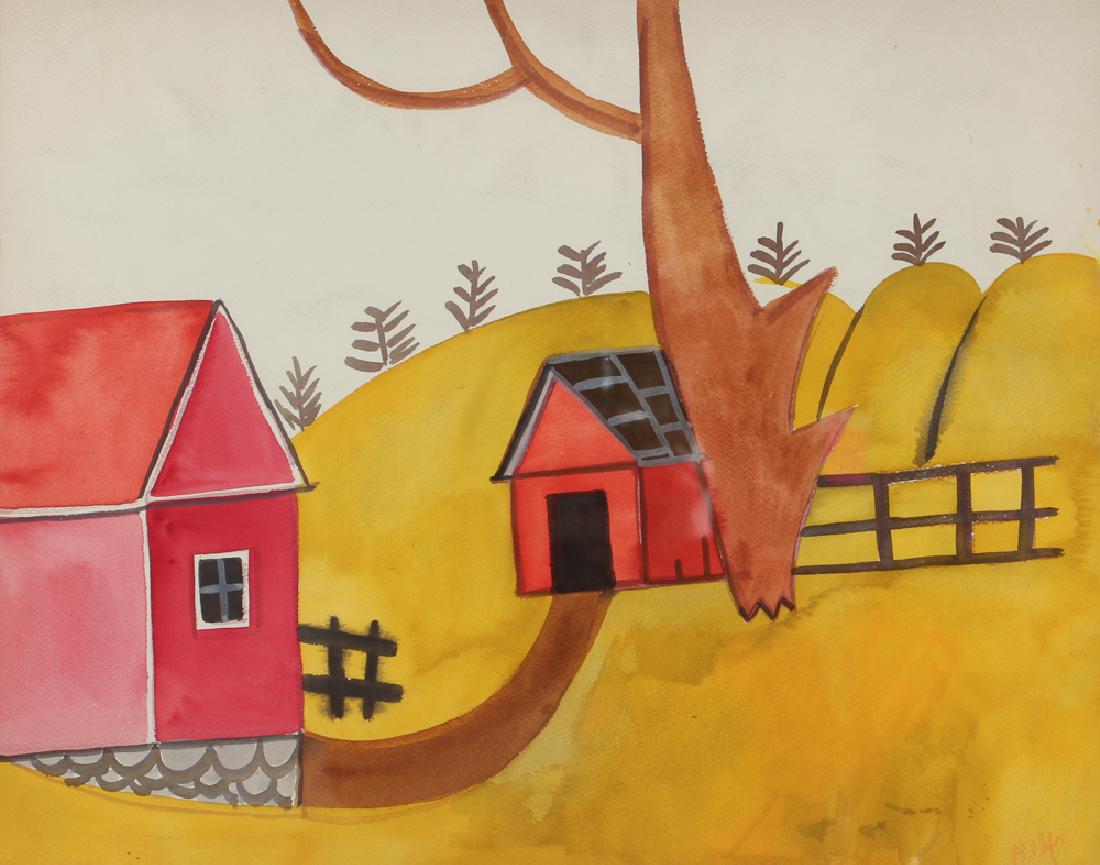 Esther Phillips Watercolor Abstracted Tree and House (1 of 7)