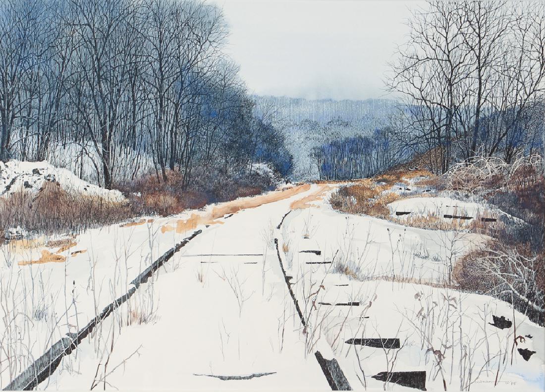 Charles Pitcher Library Rail watercolor/drawing, 1985 (1 of 8)