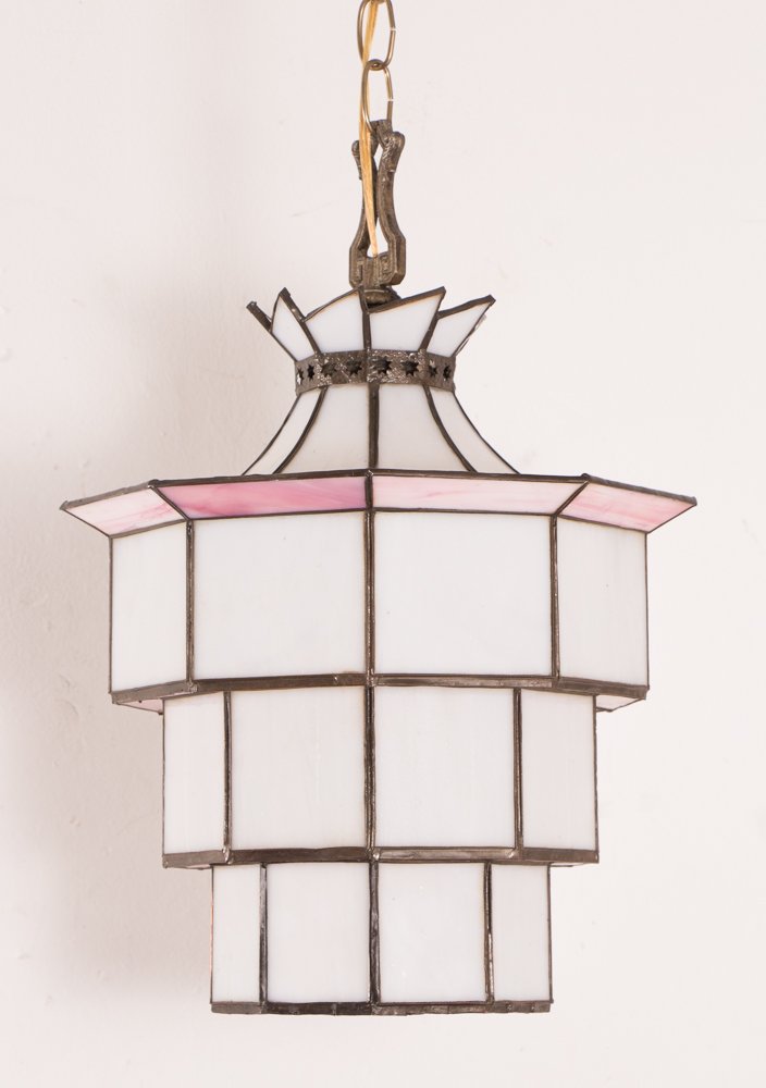 3 Leaded White and Pink Glass Drop Lights (1 of 5)