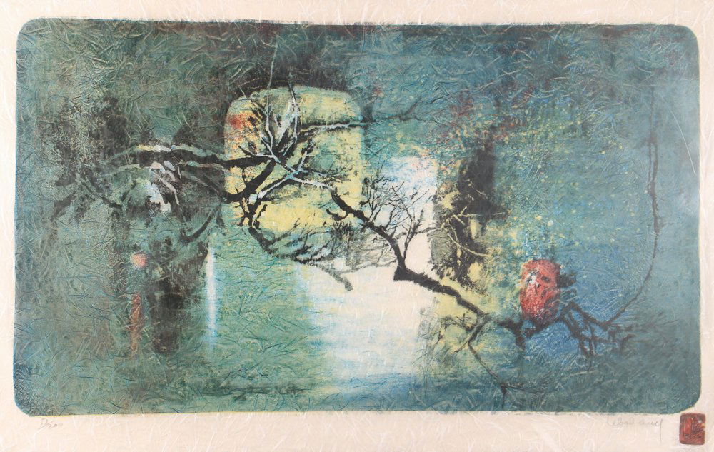 Lebadang signed original lithograph Nocturnal Tree (1 of 4)