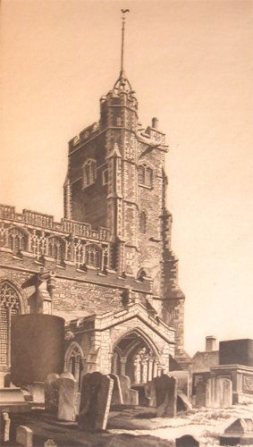 John Taylor Arms Cavendish Church etching 1944: One from Arm's English Series. Arms worked on the plate for a total of 289 hours Artist: Arms, John Taylor (American 1887-1953) Title: Cavendish Church (second state of two, Fletcher #381) Date: 1944