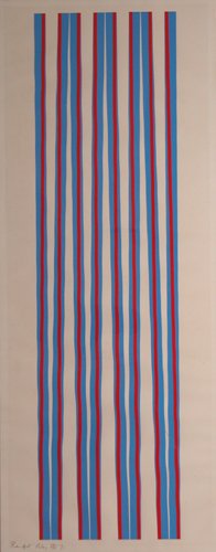 Bridget Riley London original serigraph: A signature Bridget Riley image Artist: Riley, Bridget (British, born 1931) Title: London Date: 1971 Medium: serigraph printed in colors Dimensions: 38 x 10.75 inches Edition Number: 58/75 Signature: