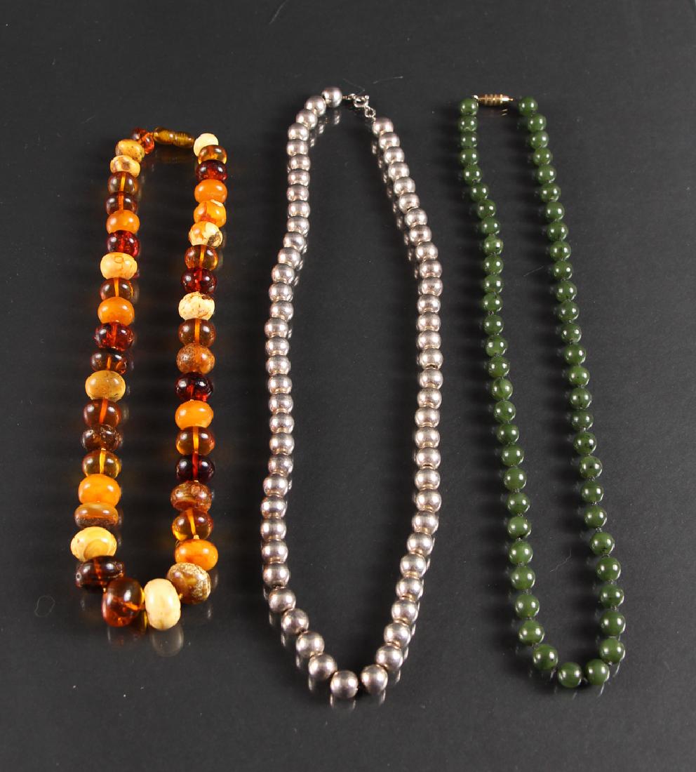 Amber, Sterling, and Green Bead Necklaces (1 of 4)
