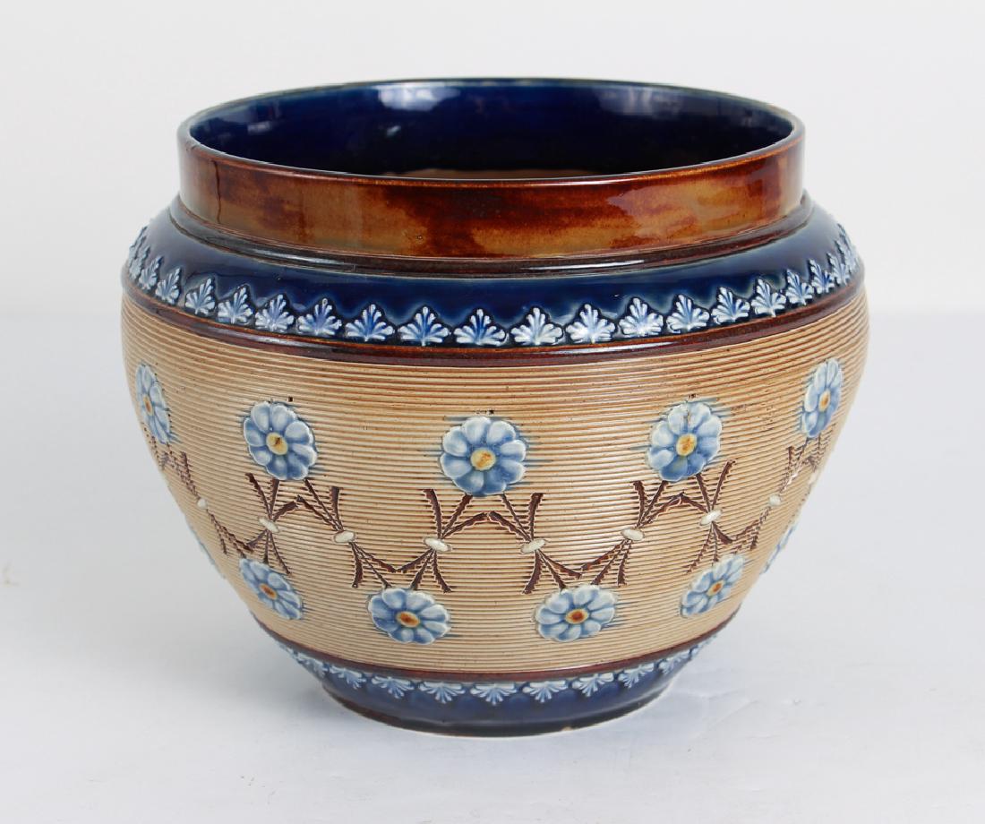 Doulton Lambeth Planter with raised Flower Decoration (1 of 6)