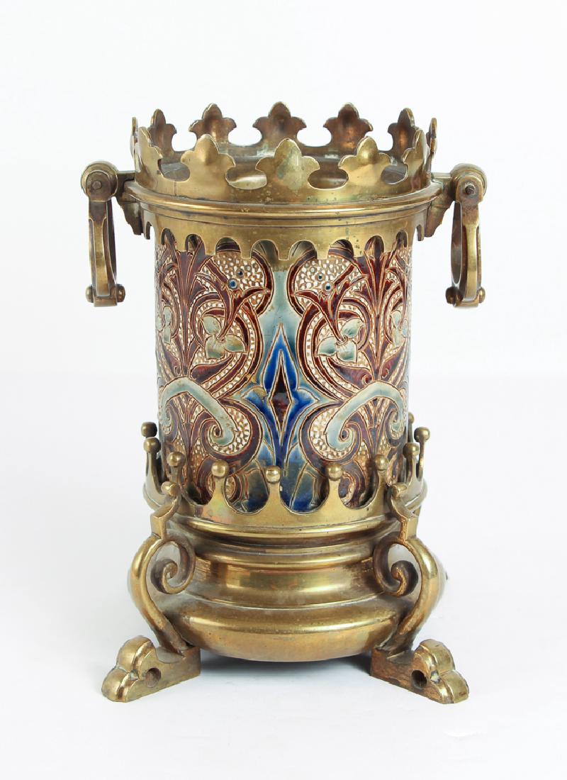 Doulton Lambeth Brass Mounted Planter or Lamp Stand (1 of 8)