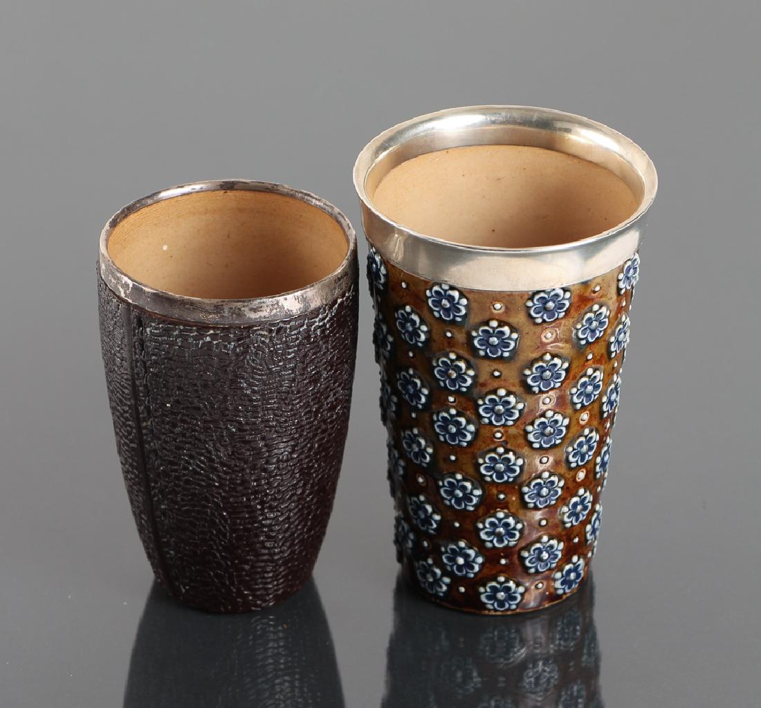 Doulton Lambeth silver rimmed Beaker w/Faux Leather (1 of 7)