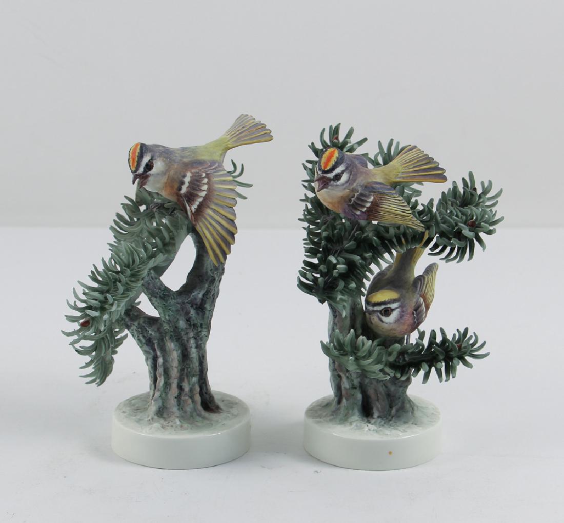 Dorothy Doughty Golden Crowned Kinglets by R. Worcester: Doughty, Dorothy (1892-1962). A pair of porcelain Golden Crowned Kinglets, male and female, perched on branches of Noble Pine. Modeled by Dorothy Doughty for her American Birds series, and produced by