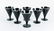 Six Black Glass and Platinum Trim Wine Glasses