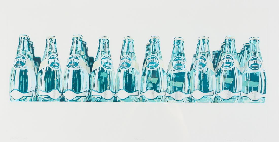 Marianne Boers 1983 color etching Perrier: Boers, Marianne (American 1945 - 1984), Perrier, 1983, color etching, 12 x 25 inches, pencil signed, titled, and inscribed artist's proof, Provenance: John Berggruen Gallery, San Francisco, framed in