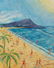 Folk Art Painting of Diamond Head Waikiki Hawaii