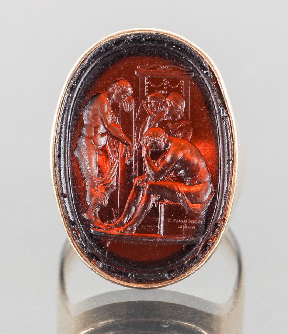 Achilles Mourning Glass Tassie Intaglio 14K Ring (1 of 6)