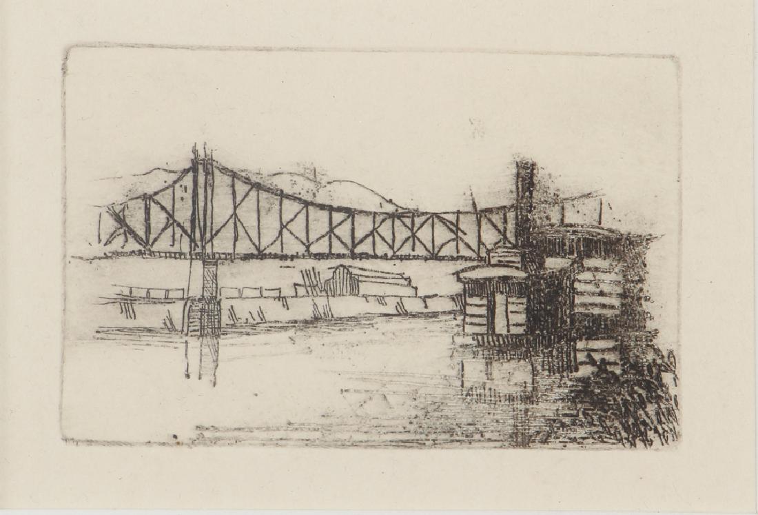 Pittsburgh Point Bridge and Houseboats 1920's etching (1 of 4)
