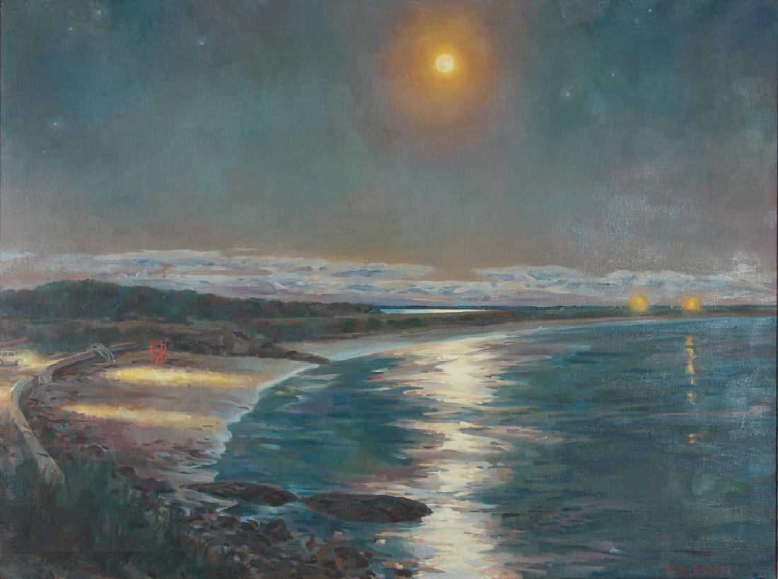Paul Rickert 2007 oil on canvas, Moonwatchers: Rickert, Paul (American, born 1947), Moonwatchers, 2007, oil on linen canvas, 30 x 40 inches, signed P. Rickert lower right, Provenance: William Vareika Fine Arts, Newport R.I., framed in a cove style