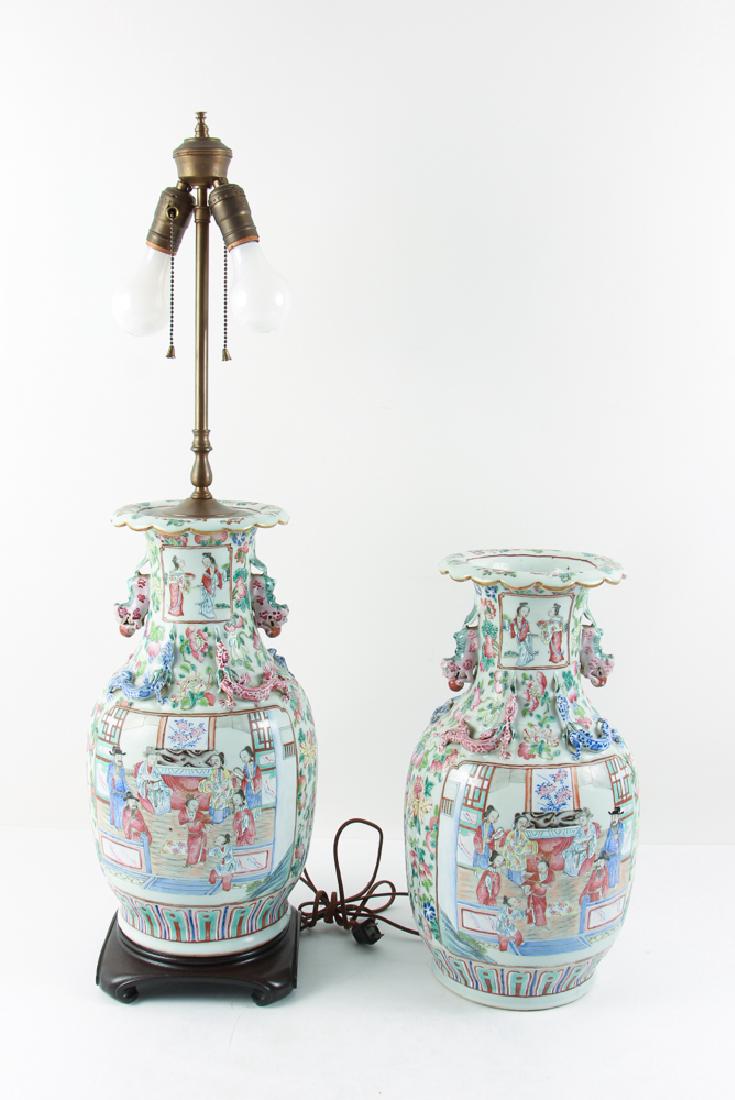 pair of Chinese Famille Rose Vases w Fu Dogs and (1 of 10)