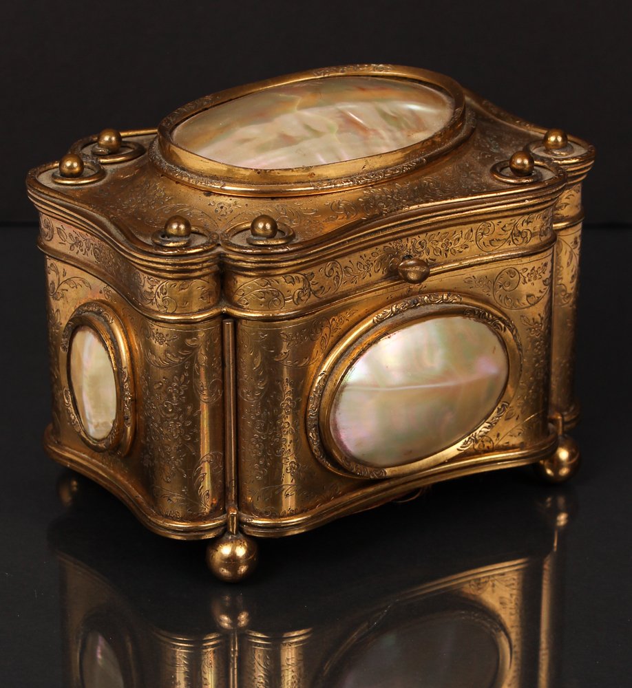 Continental gilt bronze jewel box with MOP Insets (1 of 10)
