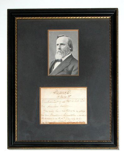 Rutherford B. Hayes signed letter: Artist:Rutherford B. Hayes President 1877-81 Title:Freemont O. 19 Jany. 89 Embodiment of all that's best in our American Institution Date:January 19, 1889 Medium:ink on stationary with a photograph of